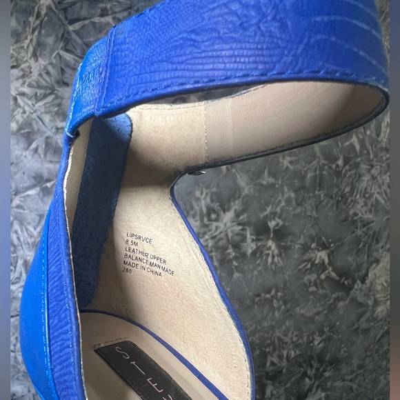 Steven Steve Madden Ankle Strep Blue Leather Snakeskin print Heels 8.5 - Picture 6 of 11